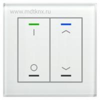 MDT BE-GTL2TW.D1 Выключатель сенсорный KNX Glass Push Button II Lite 2-кнопочный, c символами  ↑/↓и  I/O, термодатчик